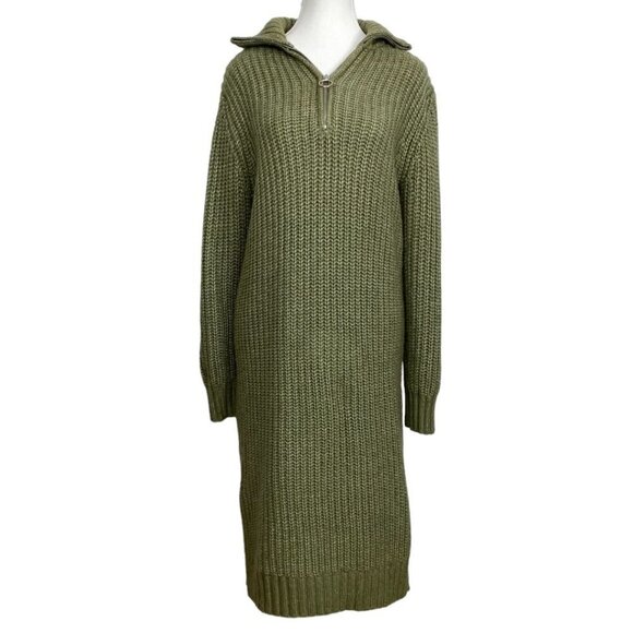 RUBY MOON GREEN KNIT ZIPPED MOCK NECK LONG SLEEVE SWEATER DRESS - S - Picture 1 of 11